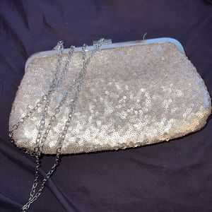 Champagne David’s Bridal clutch